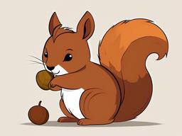 Squirrel clipart - squirrel hugging a giant acorn  color,minimalist,vector clipart