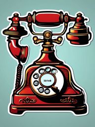 Telephone Sticker - Classic telephone, ,vector color sticker art,minimal