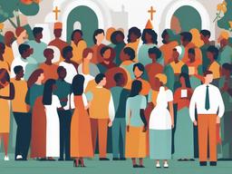 Church clipart - community church gathering with people  color,minimalist,vector clipart