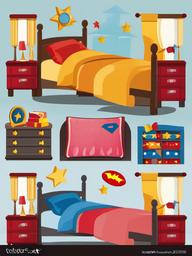 Bed clipart - children’s bed with superhero theme  