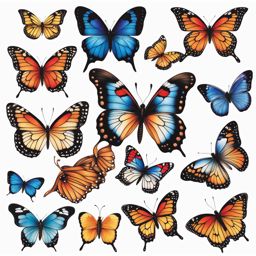 Butterfly temporary tattoos, Temporary options for showcasing the beauty of butterflies.  viviid colors, white background, tattoo design