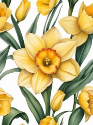 Daffodil tattoo, Tattoos inspired by the cheerful and vibrant daffodil flower. colors, tattoo patterns, clean white background