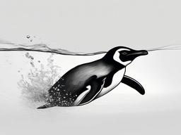 drawing of a penguin swimming underwater  minimal rough sketch scribbles,doodles,black and white