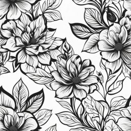 Black floral tattoo, Striking and bold tattoos featuring black floral motifs.  vivid colors, white background, tattoo design