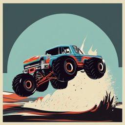 Monster Truck Stunt Clipart - A monster truck performing stunts.  color vector clipart, minimal style
