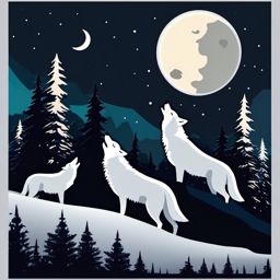 Wolf Pack Howling at Full Moon Emoji Sticker - Harmonious chorus in moonlit wilderness, , sticker vector art, minimalist design