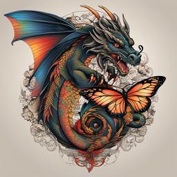 dragon with butterfly tattoo  