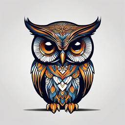 Cute Owl Tattoo Design - Infuse charm and personality with a cute and creatively designed owl tattoo.  simple color tattoo,vector style,white background