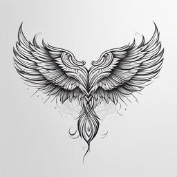 Feather Wing Tattoo - Tattoo featuring detailed feather wings as a central motif.  simple vector tattoo,minimalist,white background