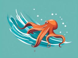 Squid in Motion Clip Art - A squid swimming gracefully through the water,  color vector clipart, minimal style