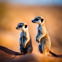 sweet baby meerkats standing guard together in the desert. 