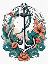 Anchor Mermaid Tattoo - Embrace nautical aesthetics with a captivating tattoo featuring an anchor and a mermaid.  simple vector color tattoo,minimal,white background