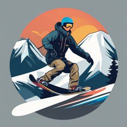 Snowboard Clipart - A snowboarder carving down the mountain.  color vector clipart, minimal style