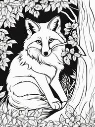 Fox Coloring Pages - Fox peeking out from behind a tree  simple coloring pages