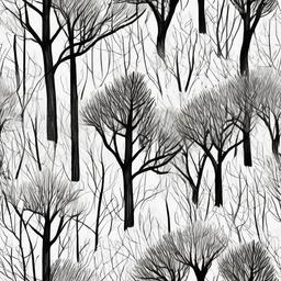 drawing of a grove of trees  minimal rough sketch scribbles,doodles,black and white