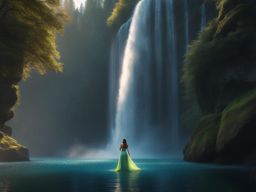 enchanted forest nymph dancing gracefully beneath a cascading waterfall 8k, hyper realistic, cinematic 