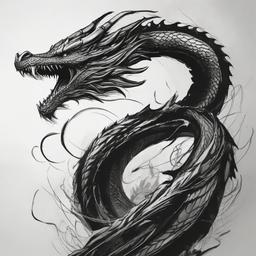 drawing of a hydra dragon  minimal rough sketch scribbles,doodles,black and white