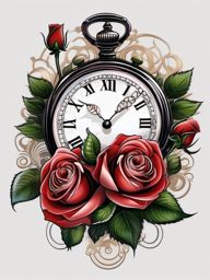 Rose and clock tattoo, Clock and a rose intertwined, reminder that time and love are forever linked. , tattoo color art, clean white background