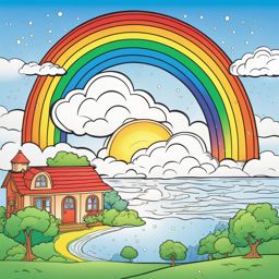 rainbow coloring pages - a double rainbow appears after a gentle rain shower. 