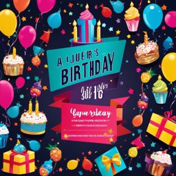 Birthday Invitation clipart - Vibrant birthday party invitation, ,vector color clipart,minimal