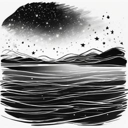 drawing of stars reflecting on water  minimal rough sketch scribbles,doodles,black and white