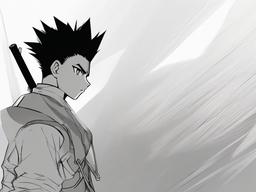 drawing of Gon Freecss anime  minimal rough sketch scribbles,doodles,black and white