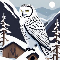 Snowy Owl Sticker - A majestic snowy owl in a snowy landscape, ,vector color sticker art,minimal