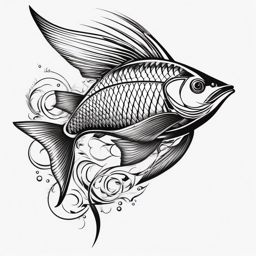 Flying Fish Tattoo,a tattoo capturing the grace and beauty of the flying fish, symbol of freedom and movement. , tattoo design, white clean background