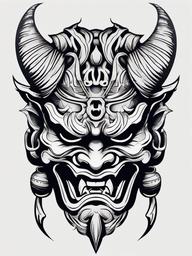 Oni Tattoo Mask - Tattoo featuring the powerful and fearsome Oni mask.  simple color tattoo,white background,minimal