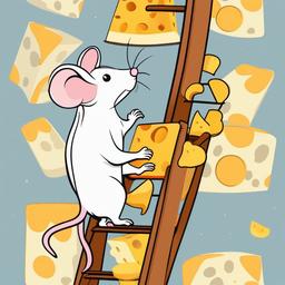 Mice clipart - mouse climbing up a ladder to reach cheese  color,minimalist,vector clipart