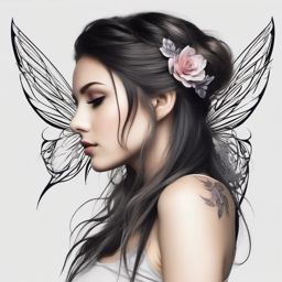 fairy shoulder tattoos  simple color tattoo style,white background