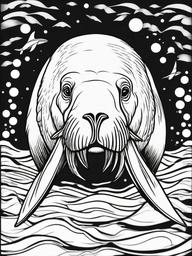 Walrus Coloring Page - Tusked Arctic Swimmer  black outline printable coloring page