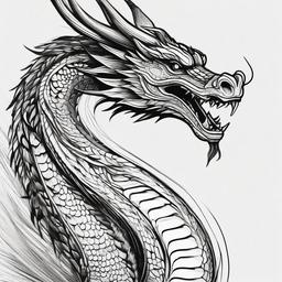 drawing of an oriental dragon  minimal rough sketch scribbles,doodles,black and white