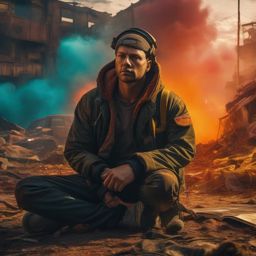 Amnesiac wakes up in post-apocalyptic world with strange powers. hyperrealistic, intricately detailed, color depth,splash art, concept art, mid shot, sharp focus, dramatic, 2/3 face angle, side light, colorful background