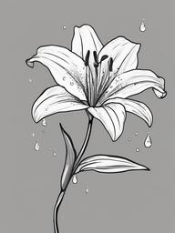 drawing of a lily with raindrops on its petals  minimal rough sketch scribbles,doodles,black and white