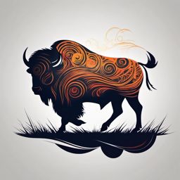 Abstract bison swirls tattoo. Dynamic prairie energy.  minimal color tattoo design