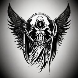 Angel and Grim Reaper Tattoo-Bold and contrasting tattoo featuring both an angel and a Grim Reaper, capturing themes of life and death.  simple color vector tattoo