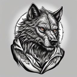 Traditional Werewolf Tattoo,classic tattoo capturing the transformation from human to werewolf, embracing the supernatural. , tattoo design, white clean background