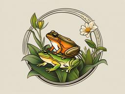 Frog and Toad Tattoo-Charming and whimsical tattoo featuring a frog and toad, capturing themes of nature and whimsy.  simple color vector tattoo