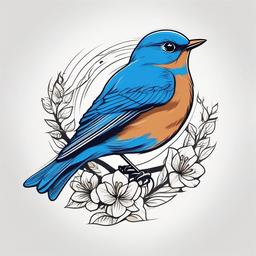 Bluebird Tattoo - Bluebird singing a cheerful melody on a sunny day  few color tattoo design, simple line art, design clean white background. Vintage feel. 