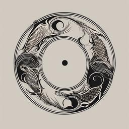 Fish Yin and Yang Tattoo-Elegant and symbolic tattoo featuring a Yin and Yang symbol with fish, capturing themes of balance and duality.  simple color vector tattoo