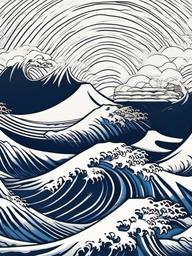 The Great Wave of Kanagawa Tattoo - Pay homage to Hokusai's masterpiece with a tattoo featuring the iconic Great Wave of Kanagawa.  simple vector color tattoo,minimal,white background