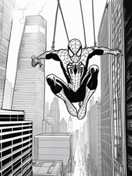 spiderman coloring pages - spider-man swings between skyscrapers in the city. 