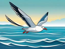 Seagull Cartoon - Cartoon of seagull flying over ocean  