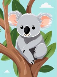Koala Bear Clip Art - Cuddly koala napping in a tree,  color vector clipart, minimal style