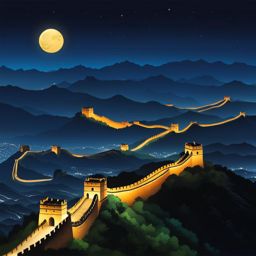 jinshanling great wall - illustrate the historic night view of jinshanling great wall, where the ancient fortifications and watchtowers are softly illuminated. 