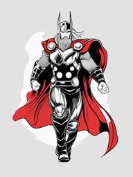 drawing of Thor with his red cape flowing  minimal rough sketch scribbles,doodles,black and white