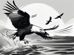 drawing of an eagle catching fish  minimal rough sketch scribbles,doodles,black and white