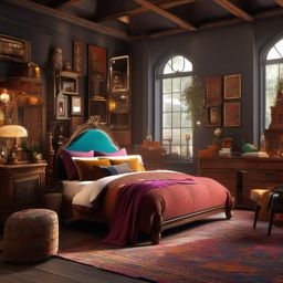 Antique Bazaar Vibes Bedroom - Add the charm of an antique bazaar to your bedroom decor. , bedroom interior decor design ideas, multicoloured, photo realistic, hyper detail, high resolution,