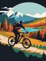 Mountain Biking Trail Ride Clipart - A mountain biker riding a scenic trail.  color vector clipart, minimal style